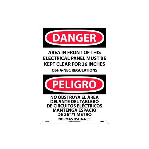 National Marker Co Bilingual Plastic Sign - Danger Area In Front Of This Electrical Panel Clear ESD225RC - main